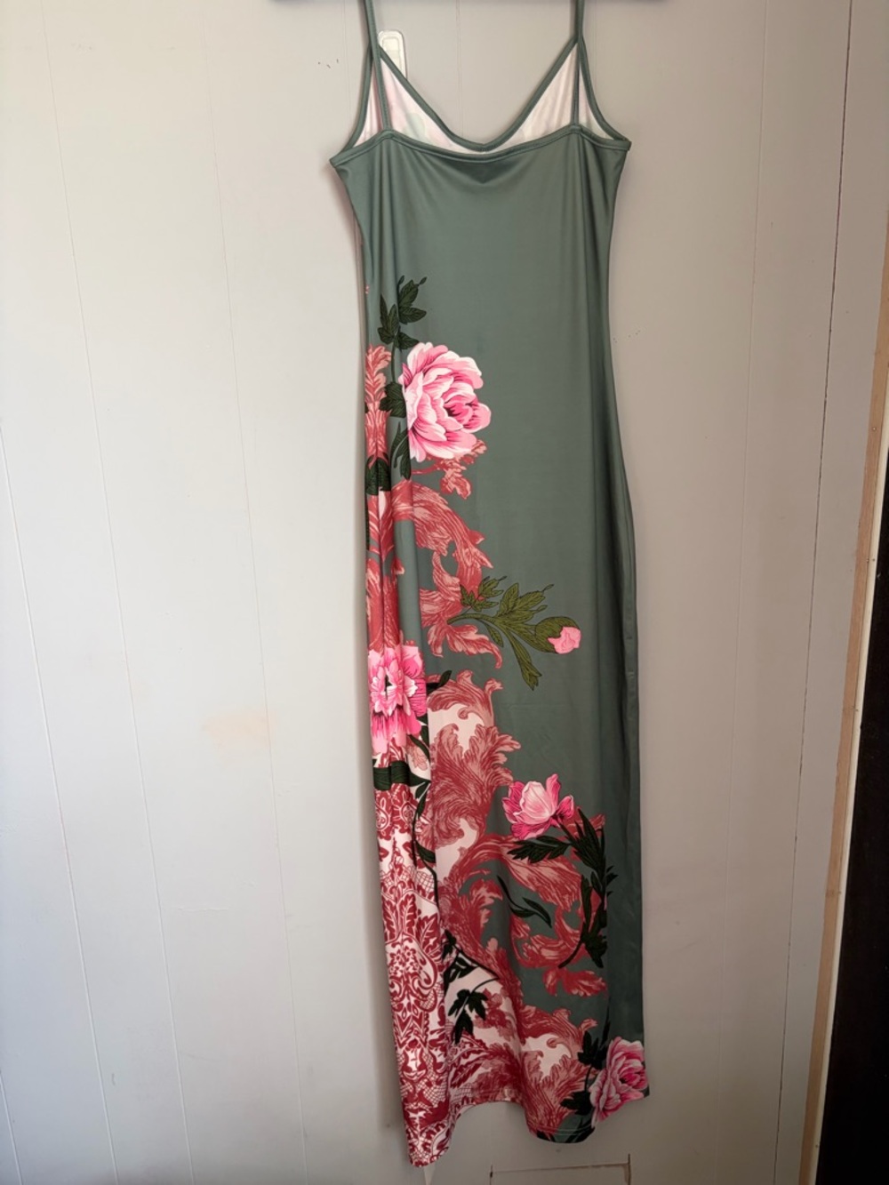 Commense Sage Green Maxi Dress with Pink Floral Detail - Picture 5 of 7
